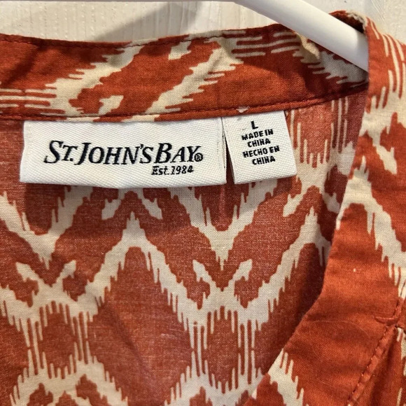 St. John's Bay Blouse Women Large Orange Ikat V-Neck Sleeveless Cotton Gorpcore - Picture 3 of 7